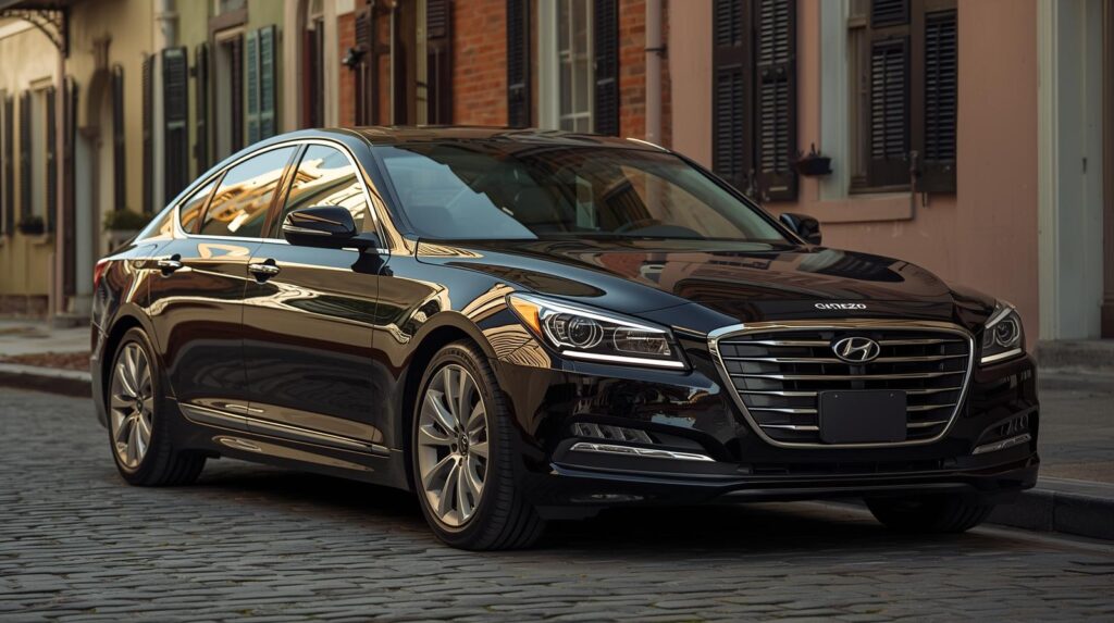 3generate a realistic picture of this vehicle black sedan hyundai genesis 2013 in charleston sc
