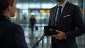 chaufer meeting the customer with a sign with their name in the airport to drive them home
